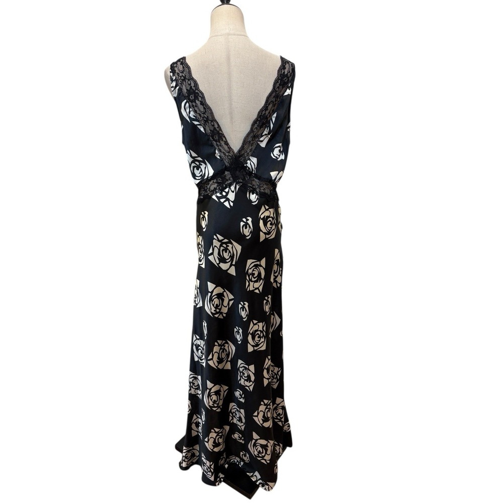 Topshop Black Satin Slip Dress Lace Rose Print Sz 8 Dark Coquette Whimsigoth - Picture 7 of 11